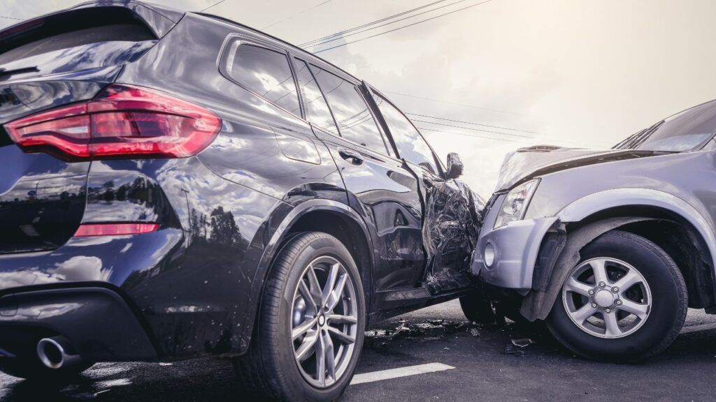 Car crash dangerous accident on the road.